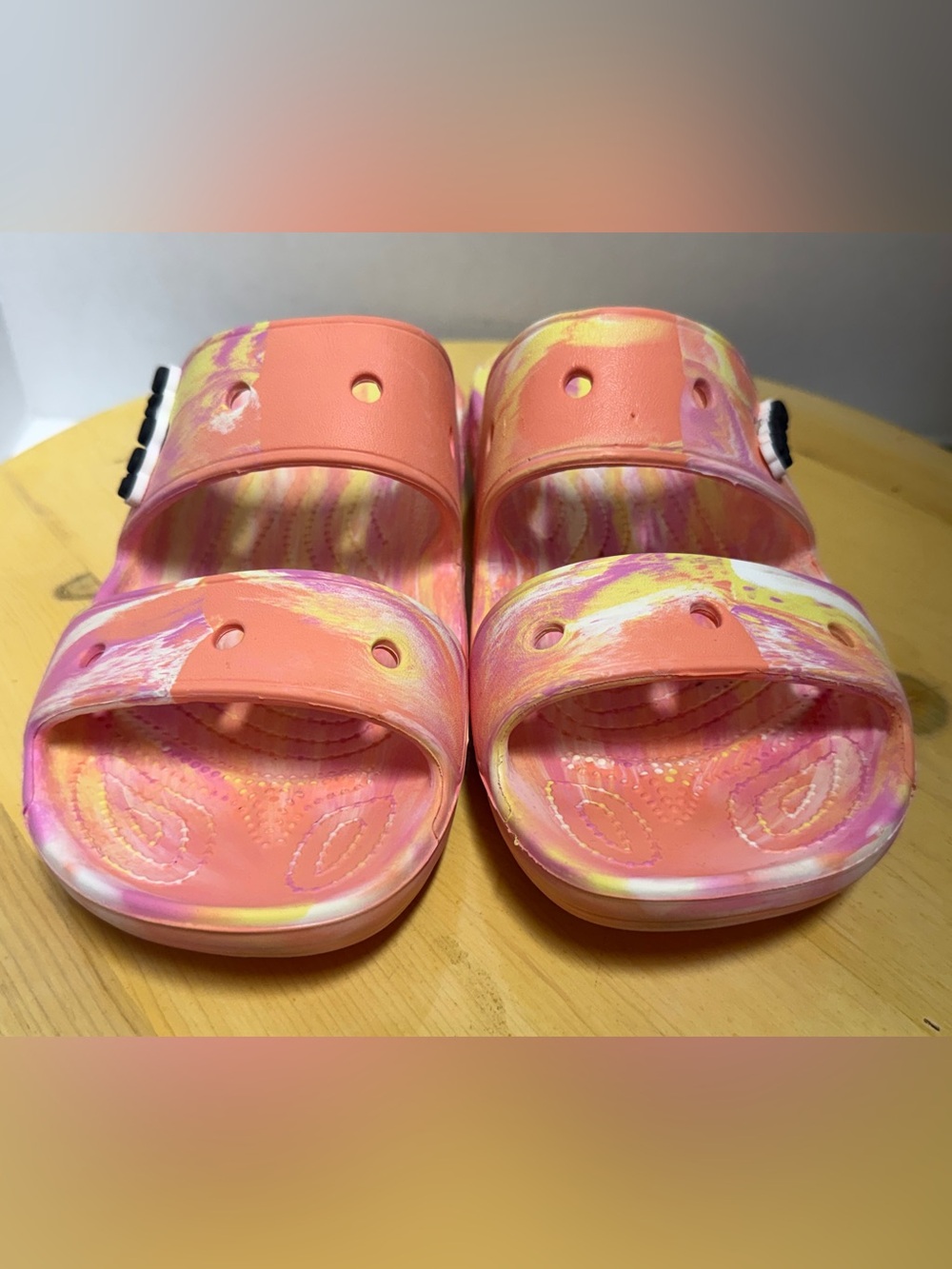 Crocs Classic Women Marbled 2 Strap Slide Sandals Pink Orange Tie Dye Slip On